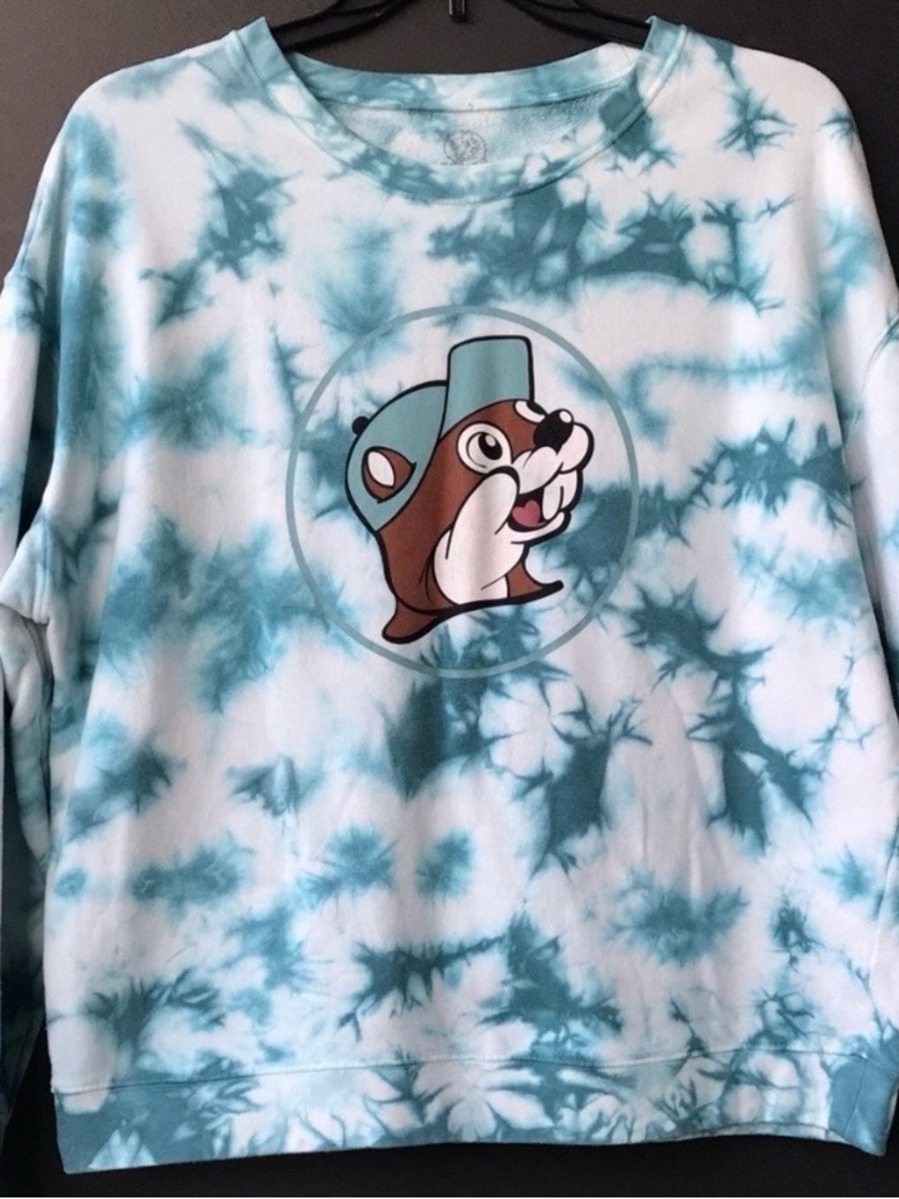 Blue Tie-Dye Graphic Crewneck Sweatshirt with Mascot